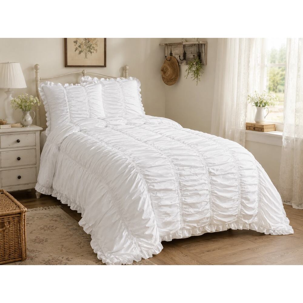 Rachel Ashwell's "Simply Shabby Chic" White Cottagecore Ruffled Twin Duvet Shams